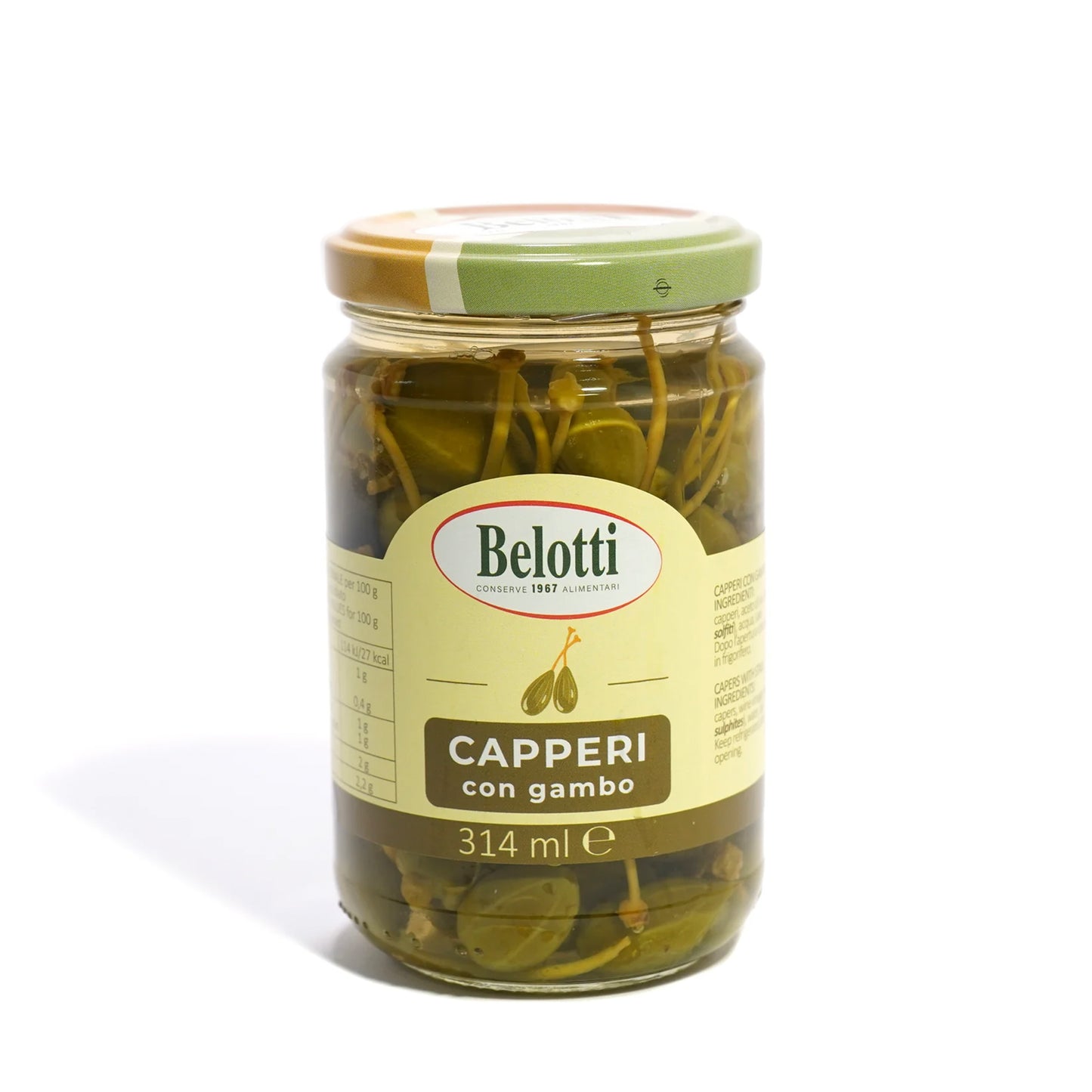 Capperi con gambo. Capperi conservati. Conserve alimentari sott'olio e sottaceto.