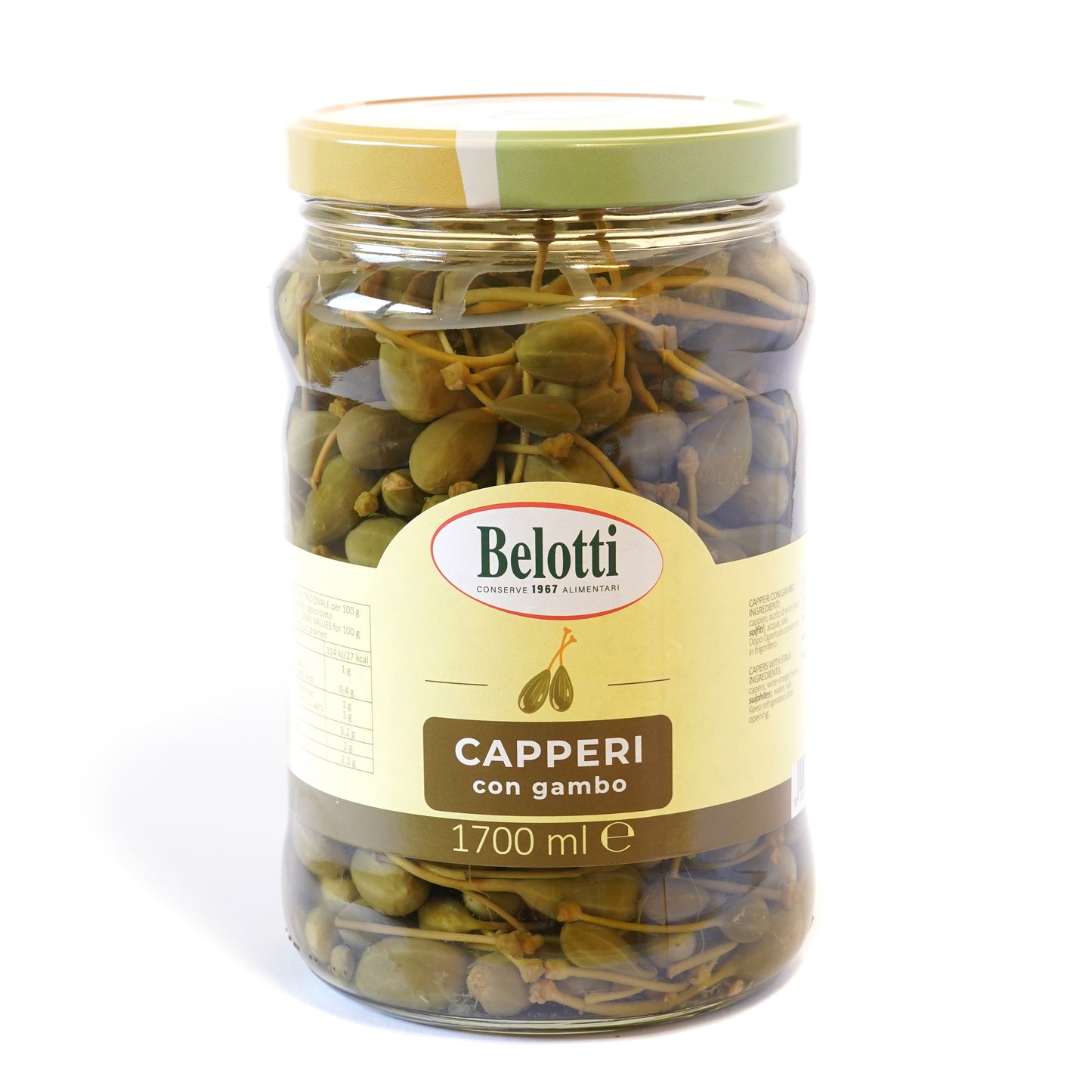 Capperi con gambo. Capperi conservati. Conserve alimentari sott'olio e sottaceto.