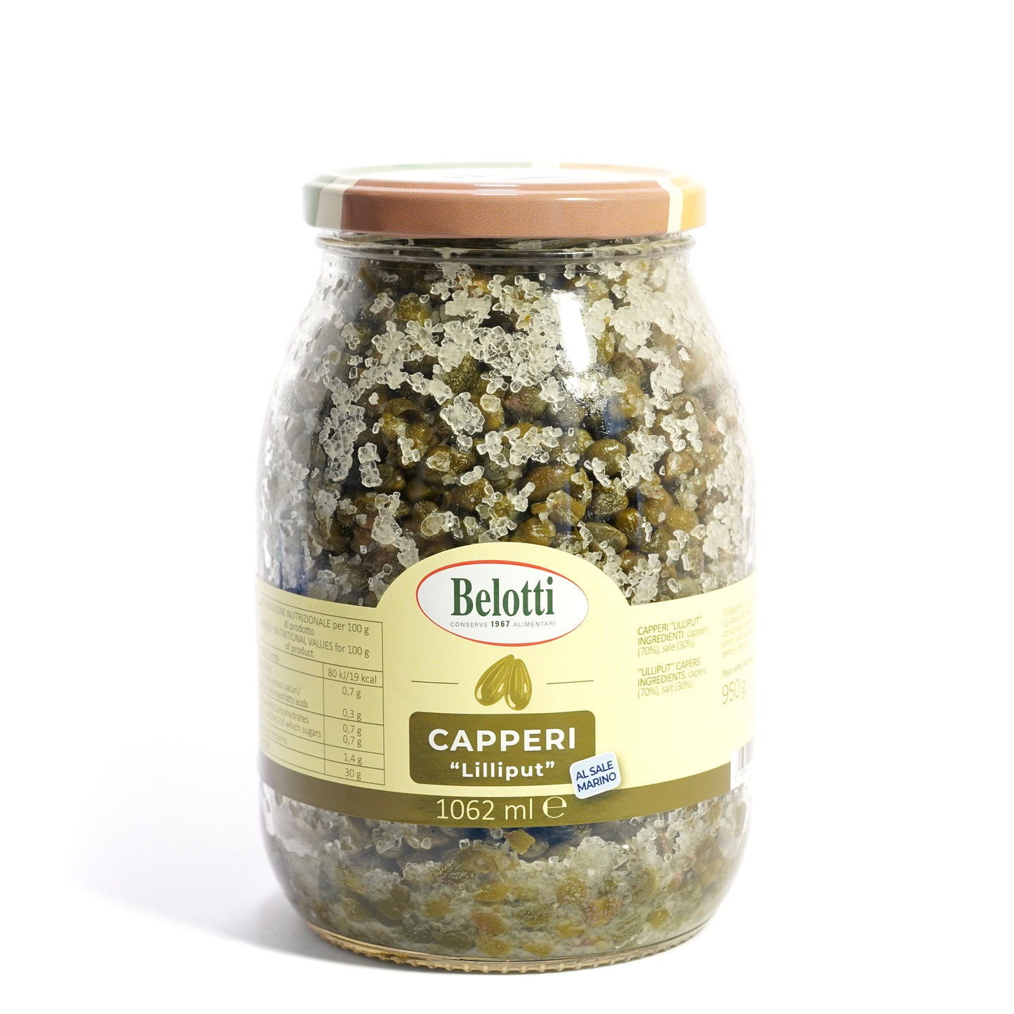 Capperi Lilliput sotto sale. Conserve alimentari sott'olio e sottaceto. Capperi sotto sale