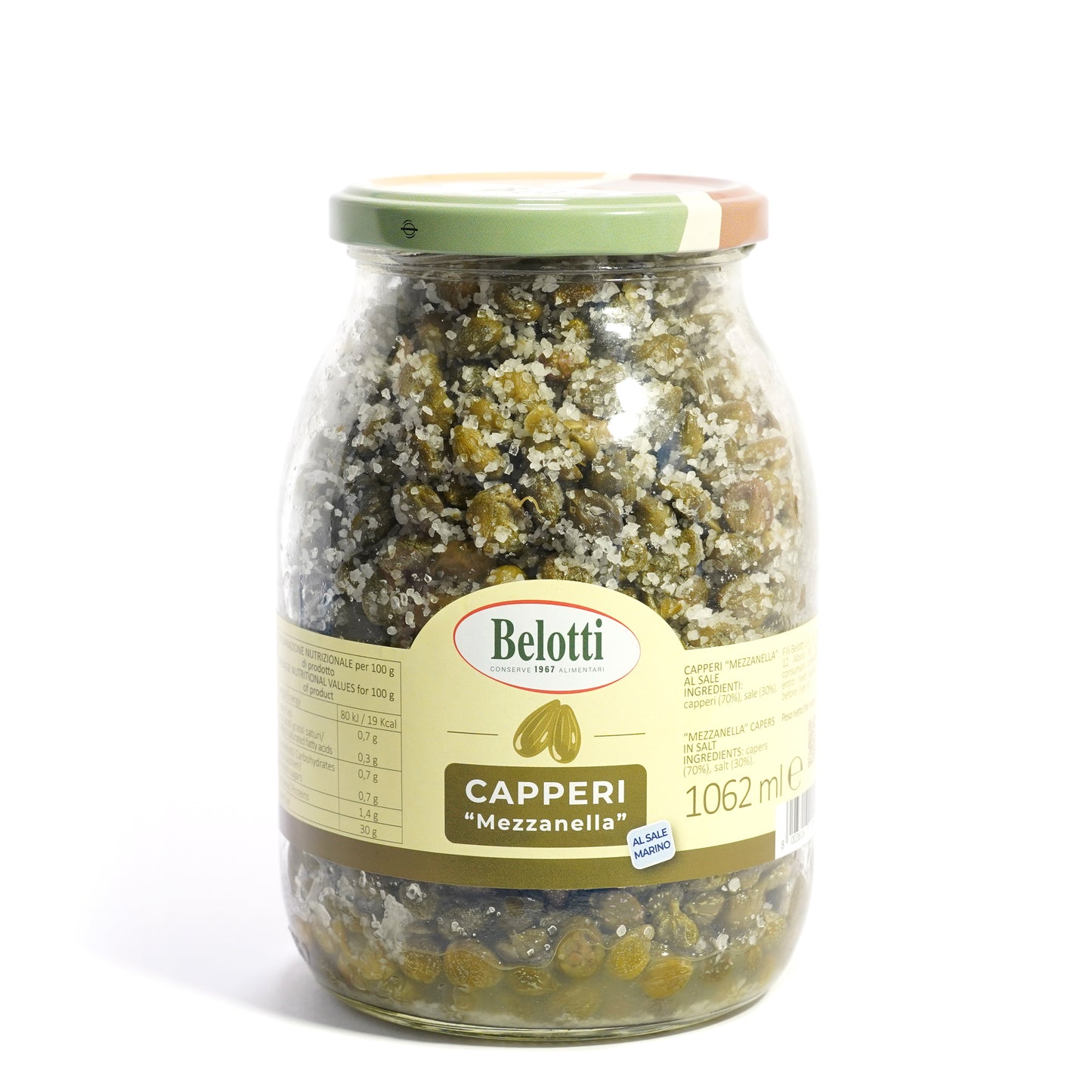 Capperi Mezzanella al sale marino. Conserve alimentari sott'olio e sottaceto.