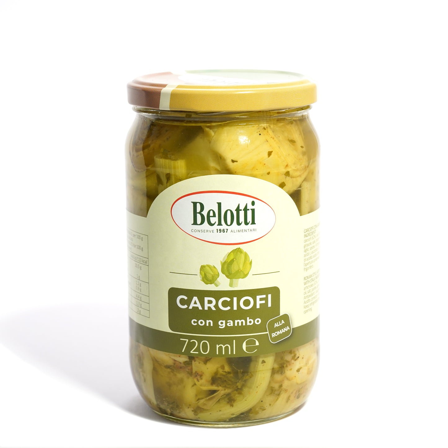 Carciofi alla romana con gambo. Conserve alimentari sott'olio e sottaceto.