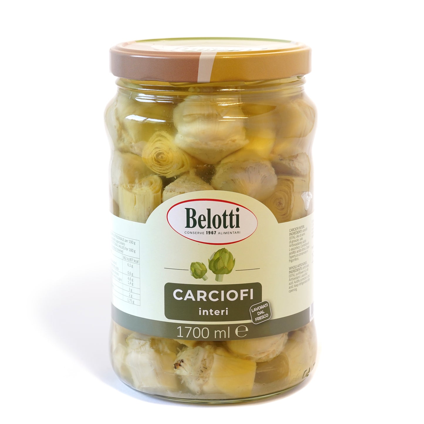 Carciofi interi, lavorati dal fresco. Carciofi sott'olio. Conserve alimentari sott'olio e sottaceto.