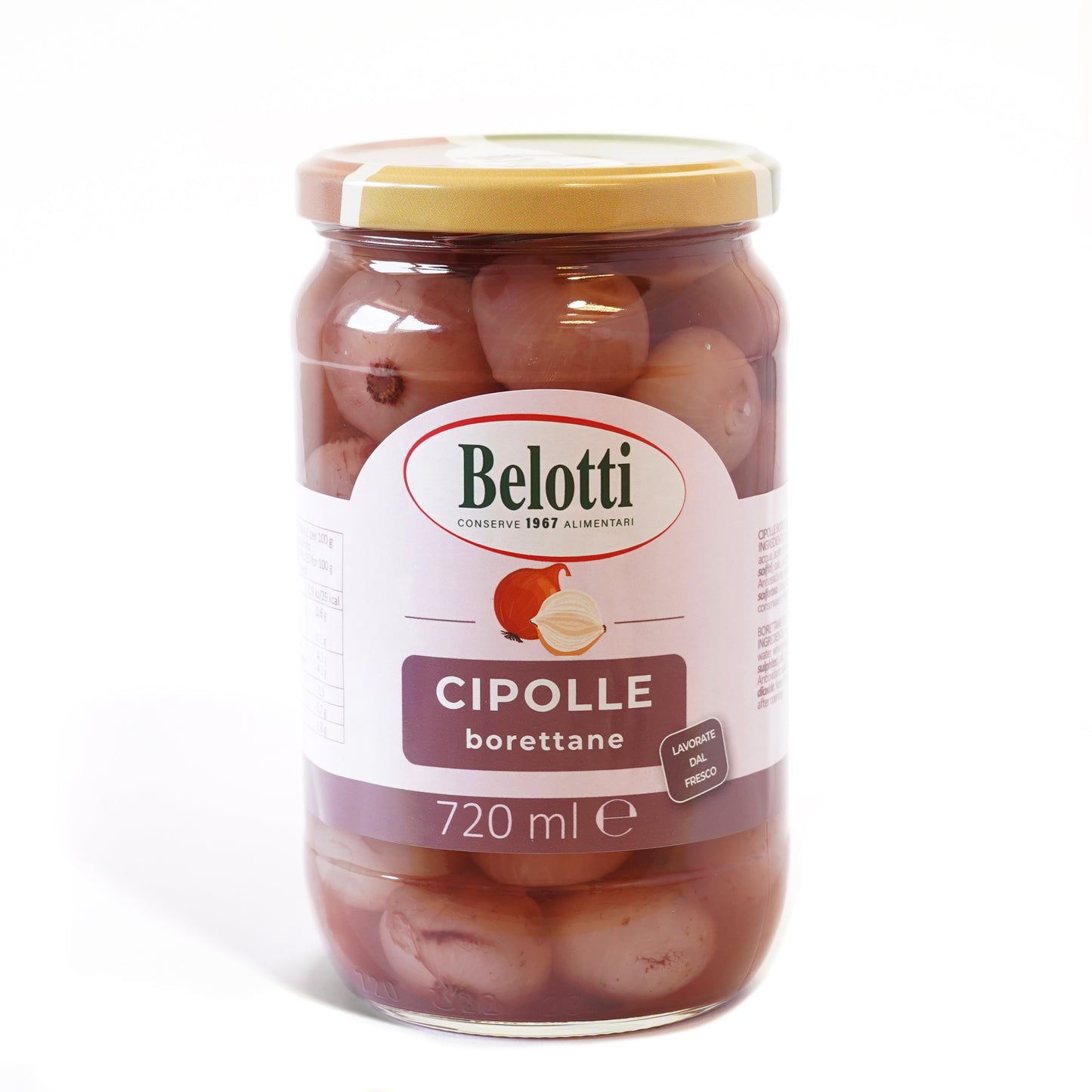 Cipolle borettane lavorate dal fresco. Conserve alimentari sott'olio e sottaceto. Cipolle sottaceto.