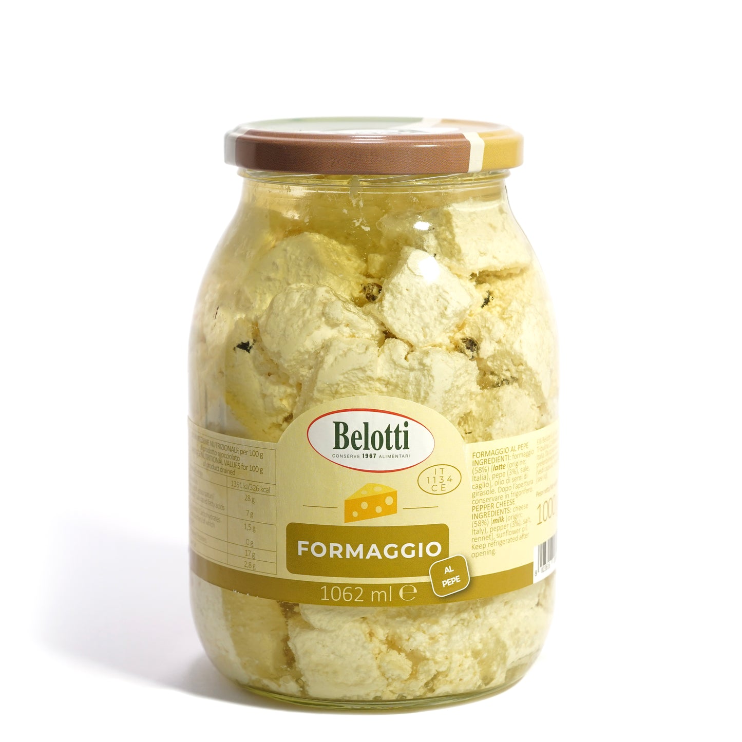 Formaggio al pepe. Conserve alimentari sott'olio e sottaceto.