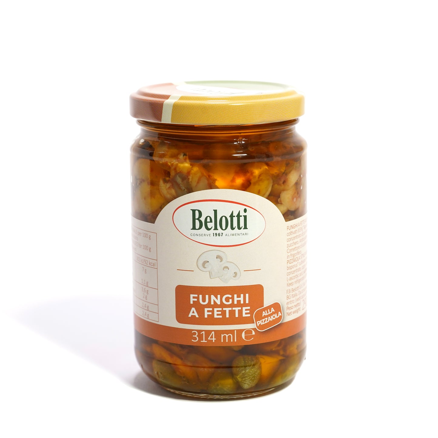 Funghi a fette alla pizzaiola. Conserve alimentari sott'olio e sottaceto.