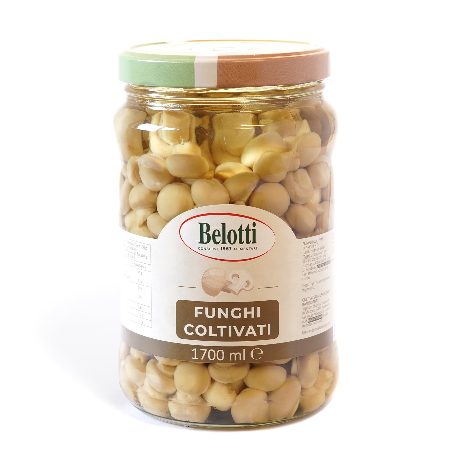 funghi coltivati. Funghetti sott'olio. Conserve alimentari sott'olio e sottaceto.
