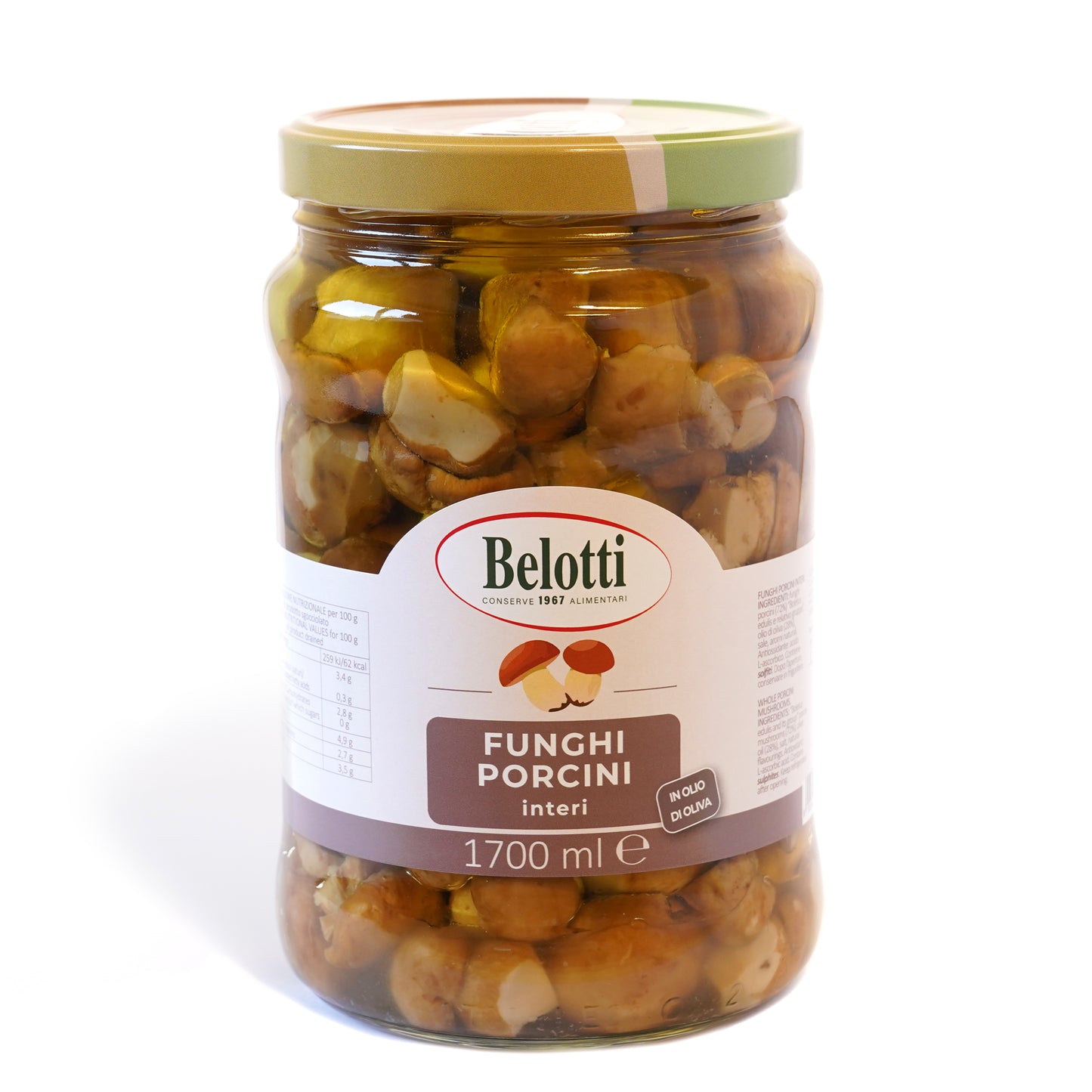 Funghi Porcini interi, in olio di oliva. Conserve alimentari sott'olio e sottaceto. Funghi porcini in olio.