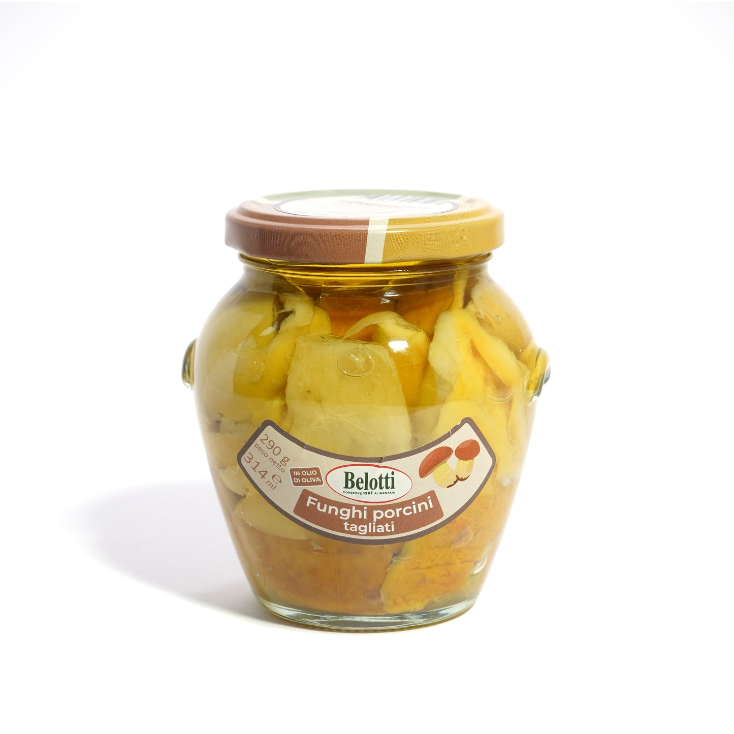Funghi Porcini tagliati. in vaso orcio. Funghi porcini sott'olio. Conserve alimentari sott'olio e sottaceto.