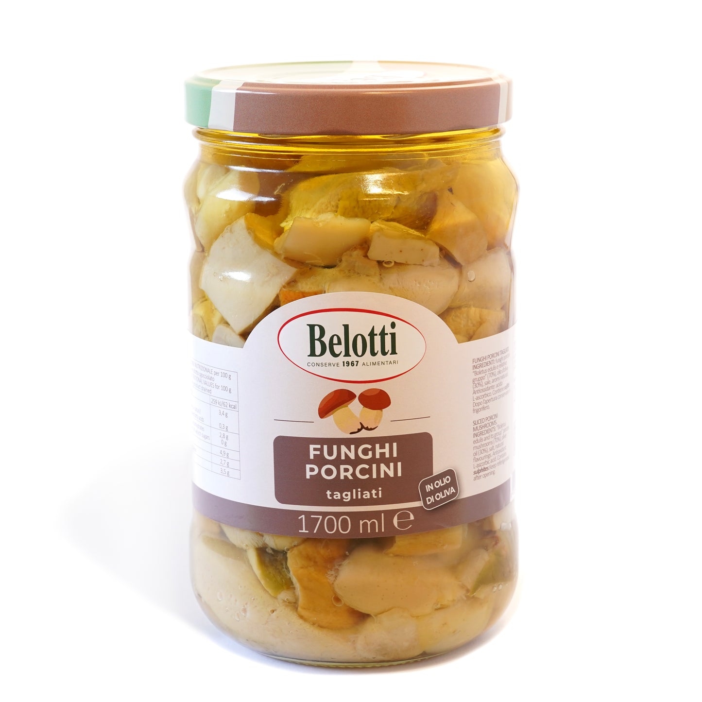 Funghi Porcini tagliati. in vaso orcio. Funghi porcini sott'olio. Conserve alimentari sott'olio e sottaceto.