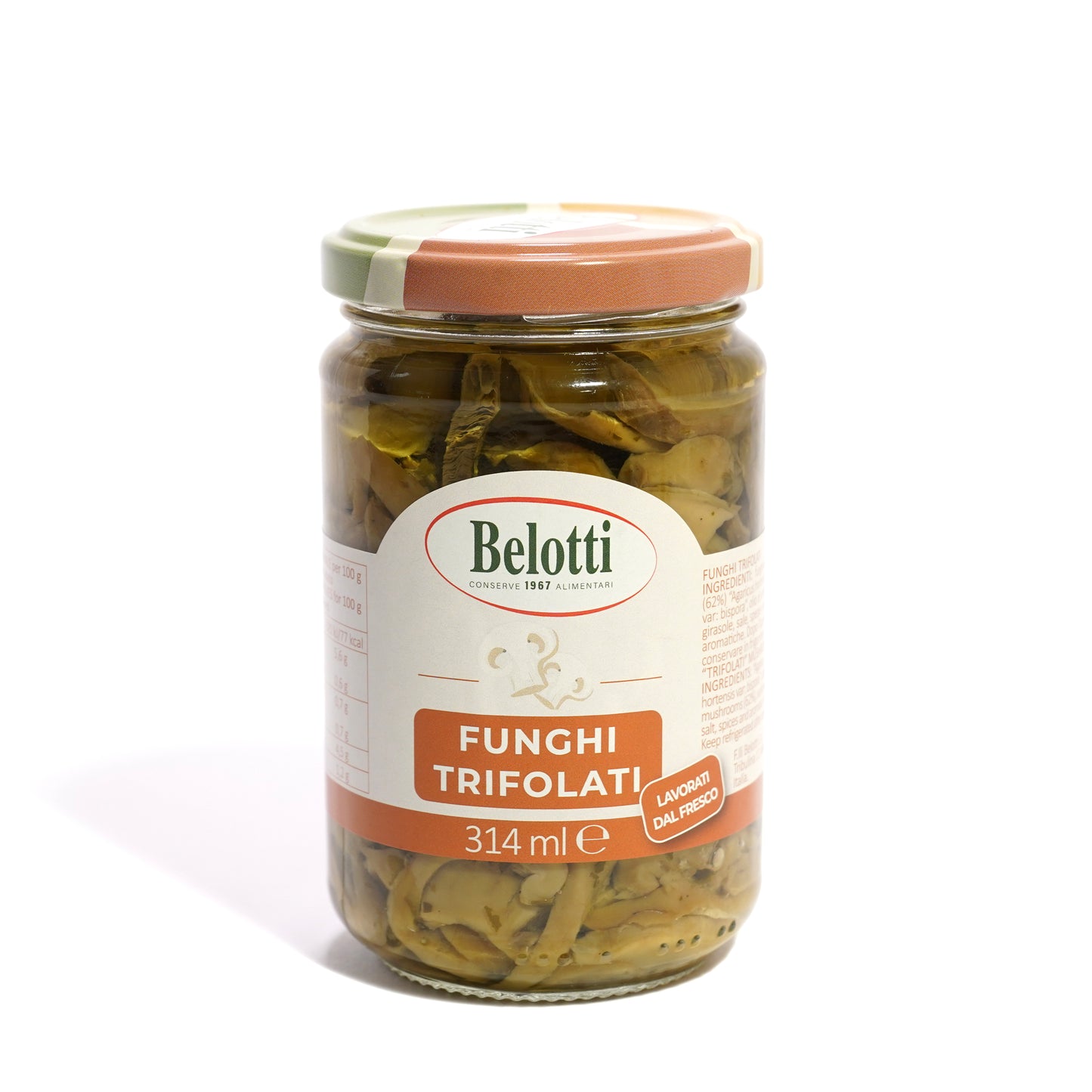 funghi trifolati, lavorati dal fresco. Conserve alimentari sott'olio e sottaceto.