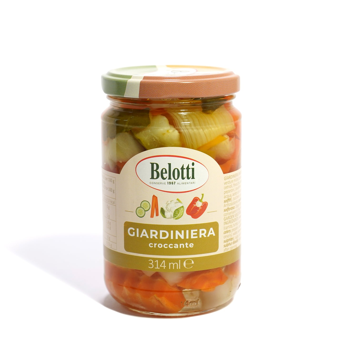 Giardiniera croccante. Giardiniera tradizionale. Conserve alimentari sott'olio e sottaceto.