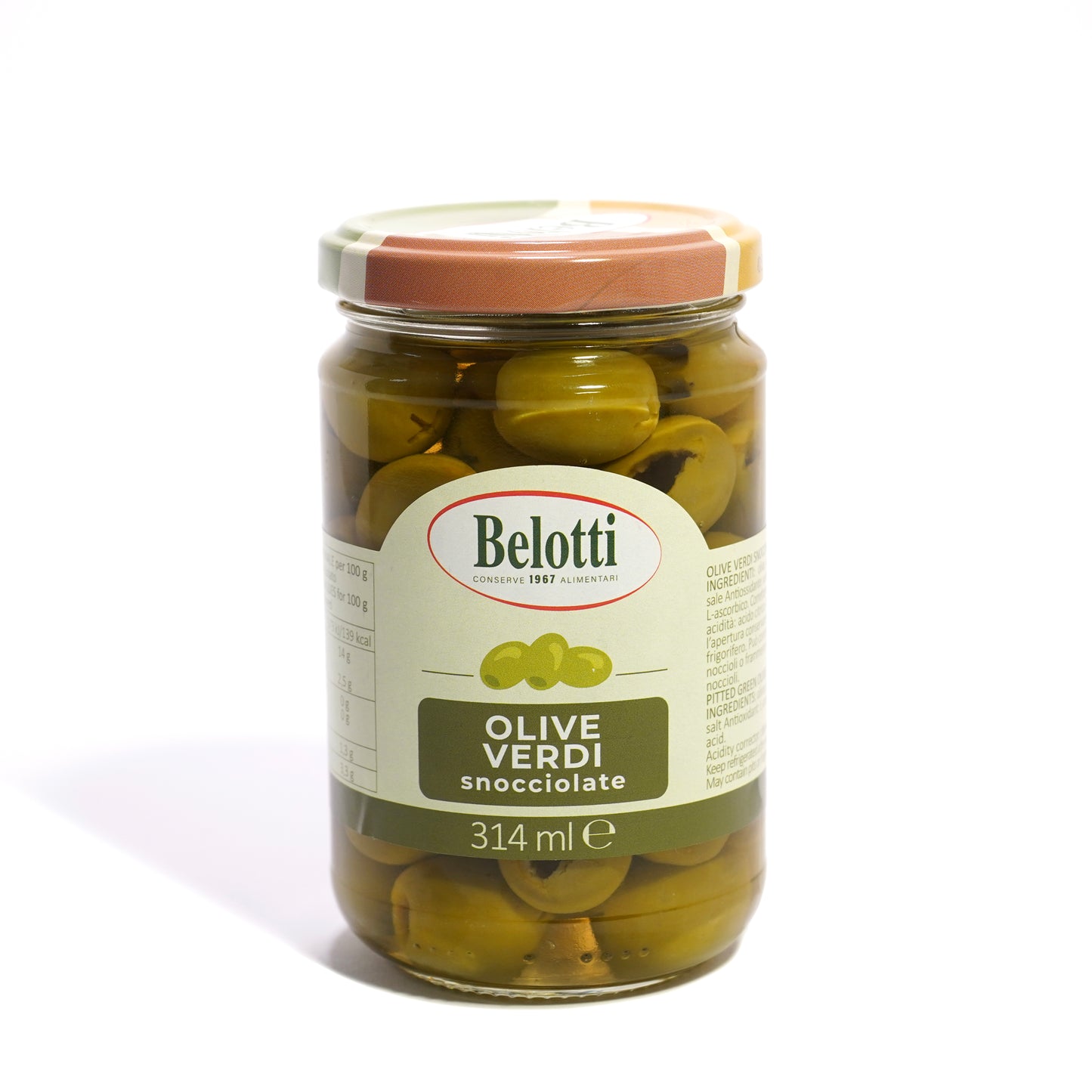 Olive verdi snocciolate. Conserve alimentari sott'olio e sottaceto.