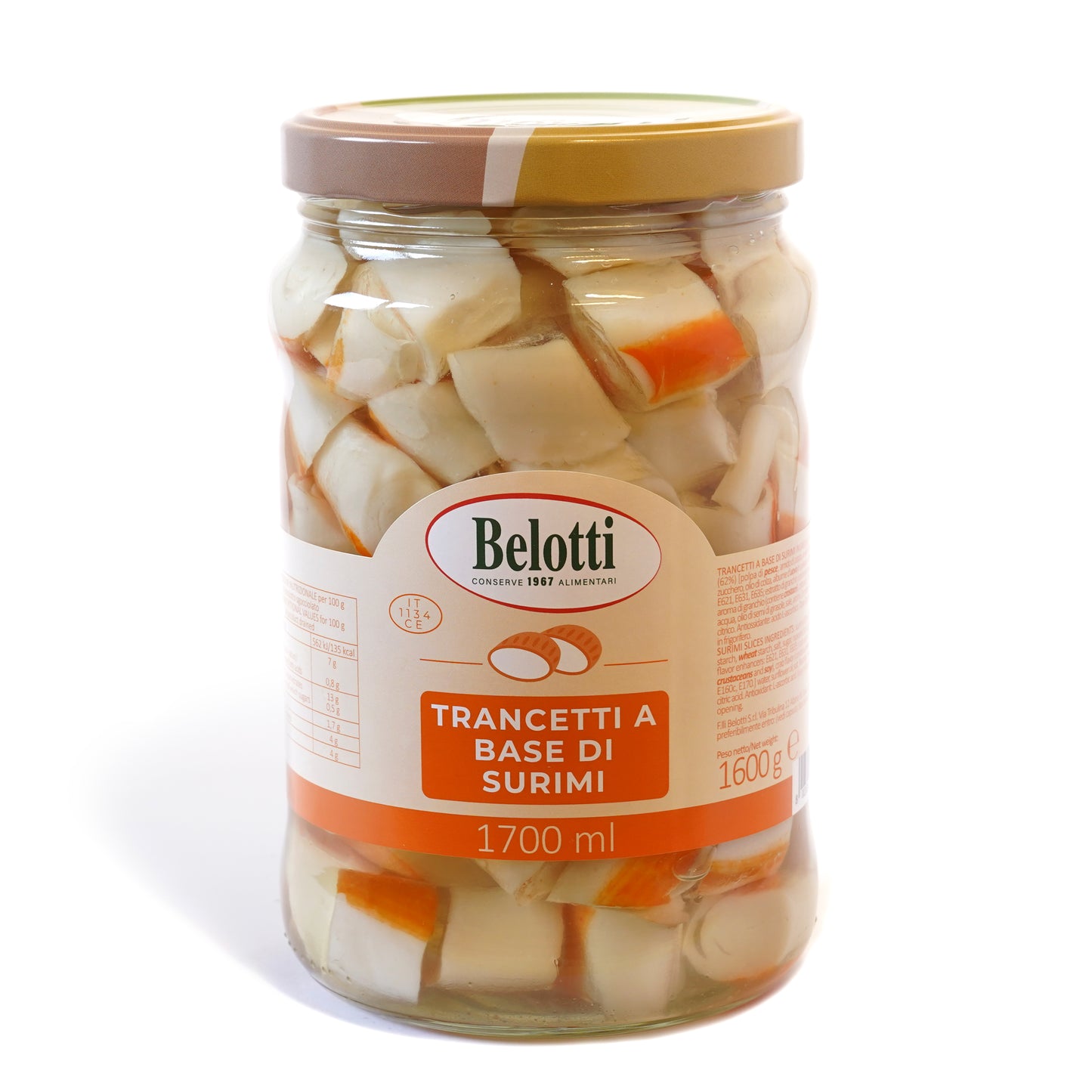 Trancetti a base di surimi. Conserve alimentari sott'olio e sottaceto.