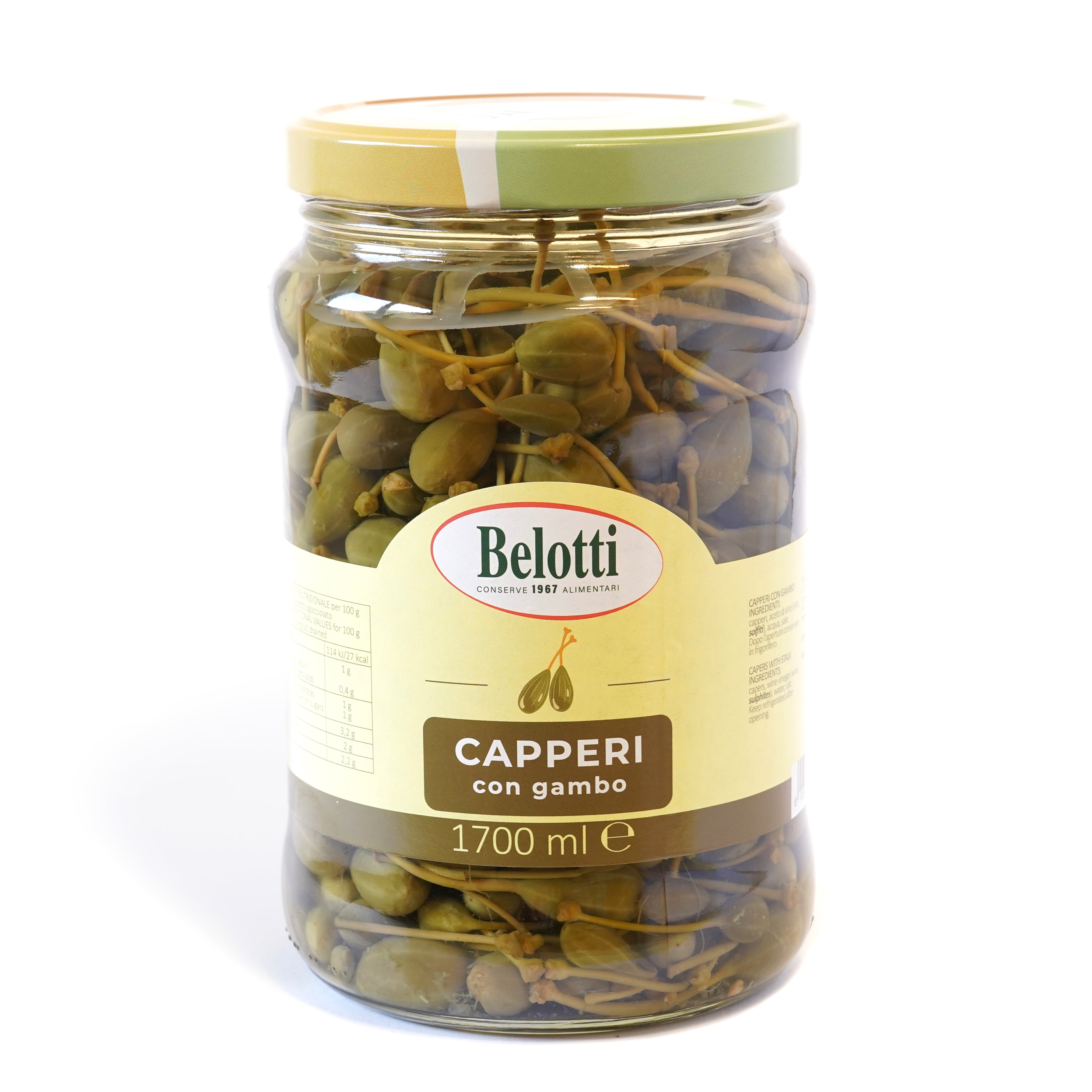 Capperi con gambo. Capperi conservati. Conserve alimentari sott'olio e sottaceto.