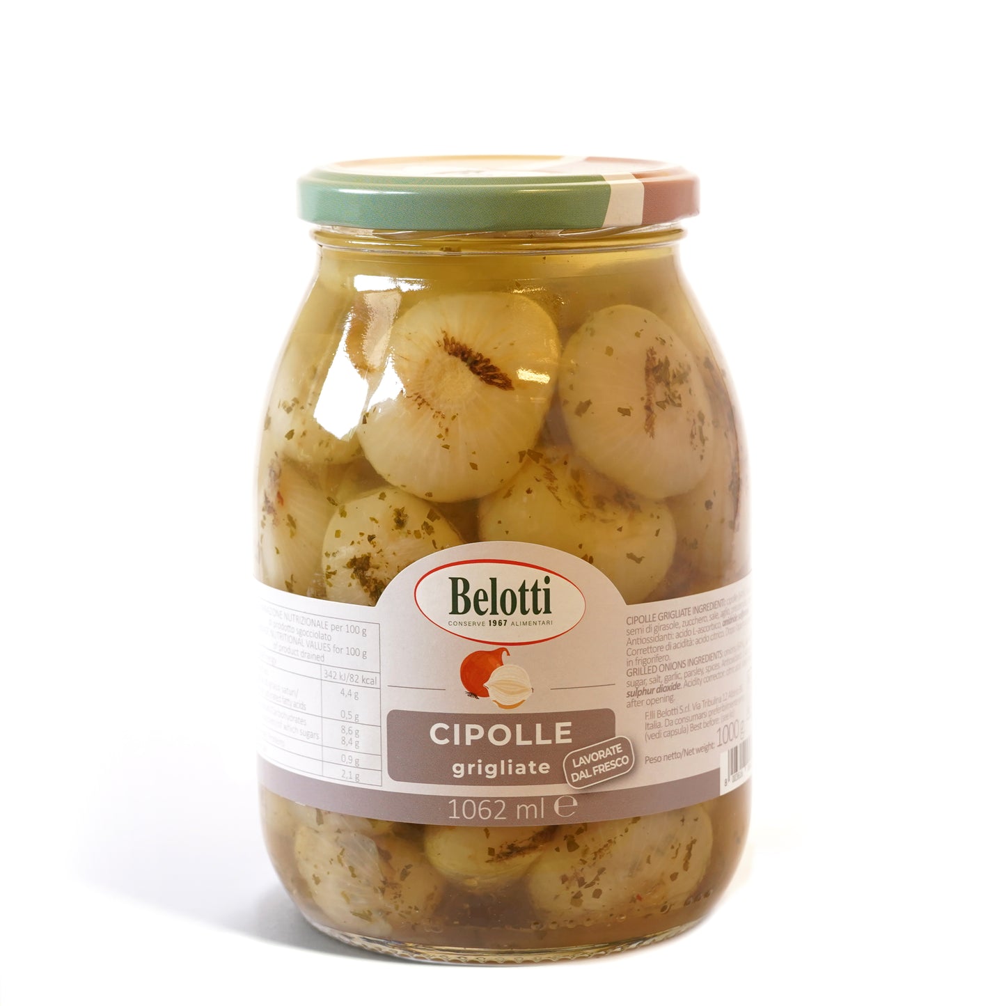 Cipolle grigliate. Cipolle grigliate sott'olio. Conserve alimentari sott'olio e sottaceto.