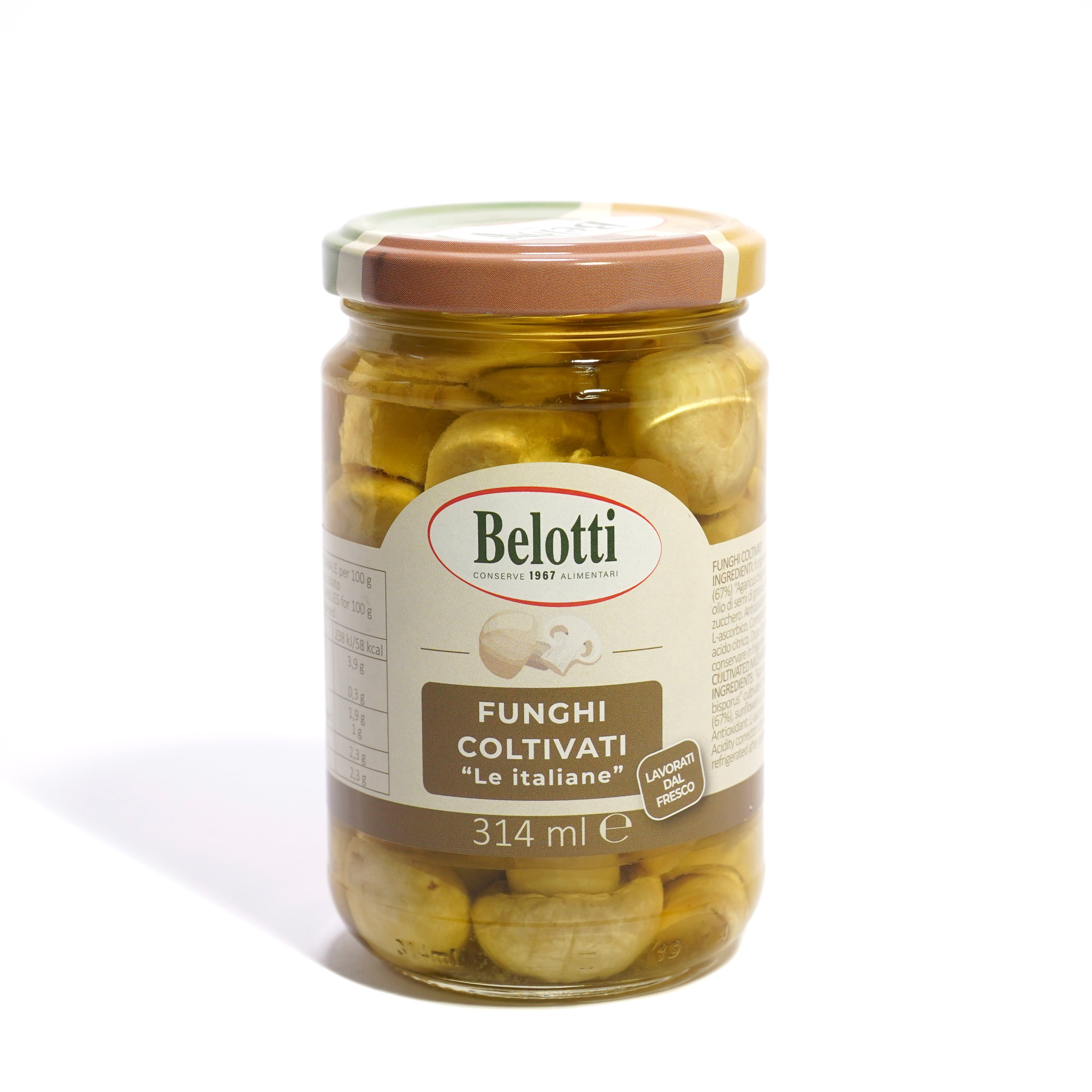 funghi coltivati le italiane, lavorati dal fresco. Conserve alimentari sott'olio e sottaceto.