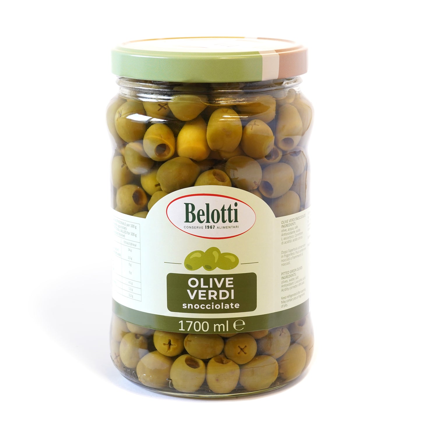 Olive verdi snocciolate. Conserve alimentari sott'olio e sottaceto.