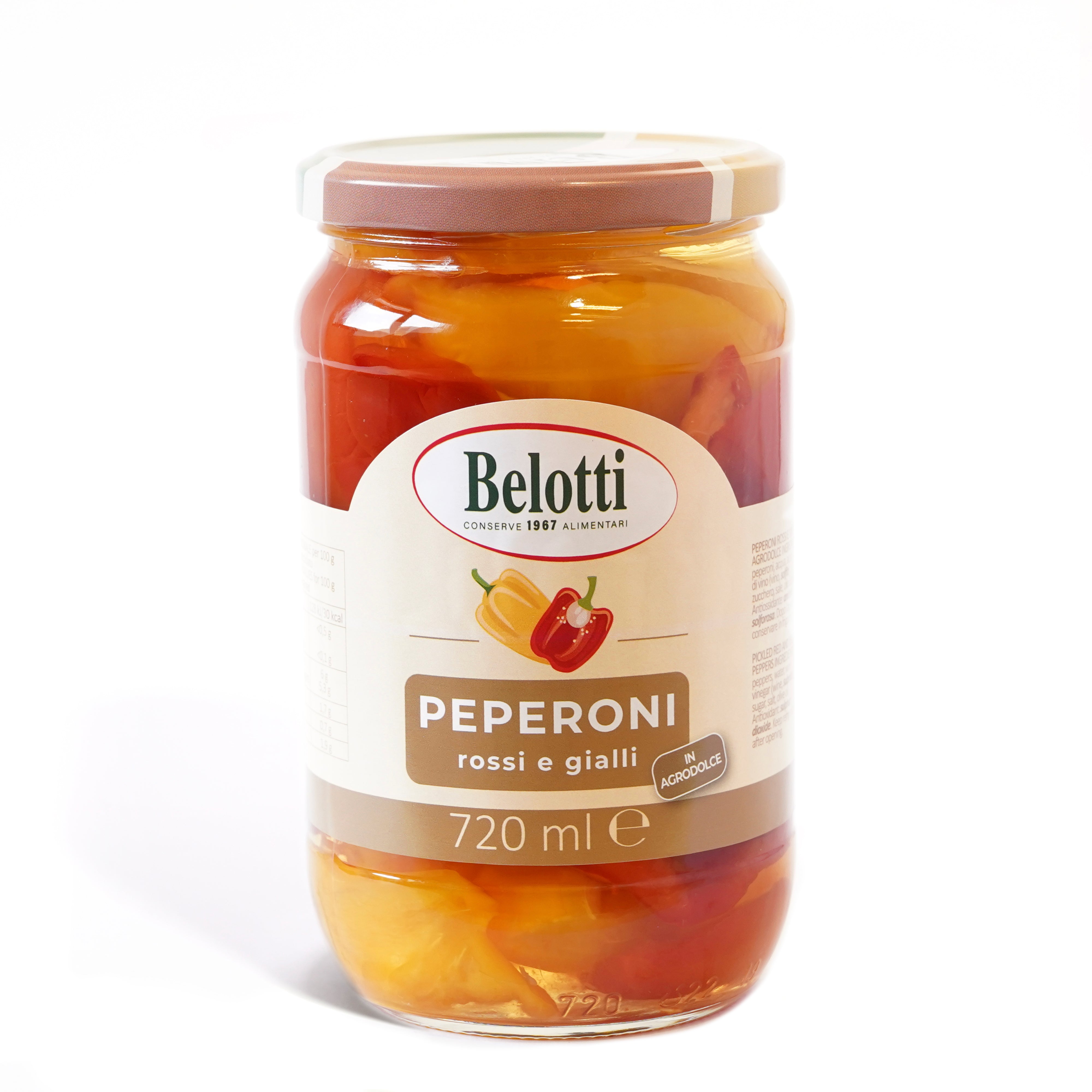 Sweet pickled red and yellow peppers